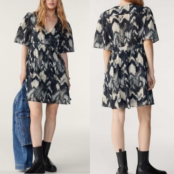 NWOT BA&SH Aelda Mini Dress Abstract Print Gray Black - Picture 1 of 9